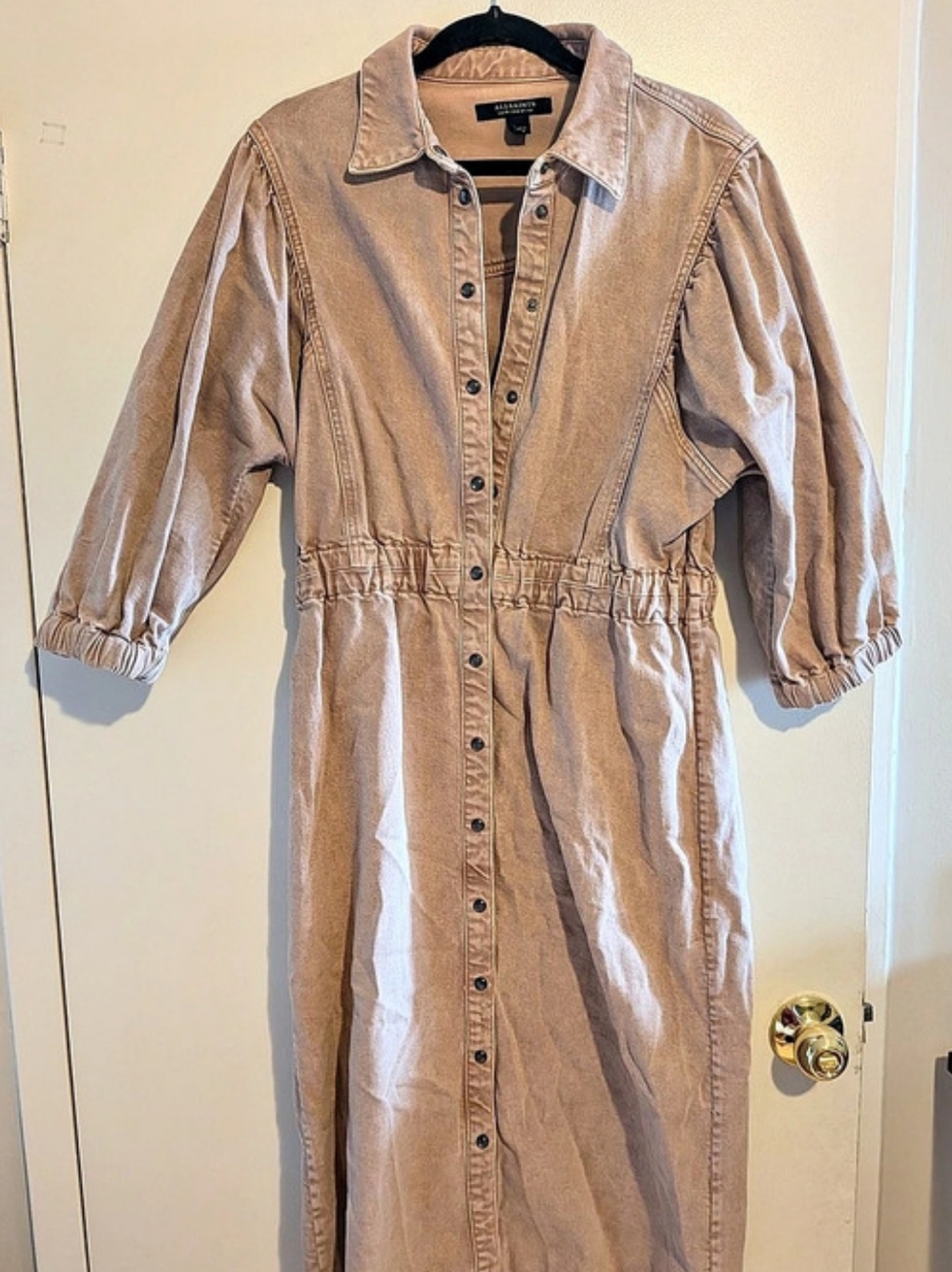 AllSaints Osa Denim Midi Dress Pink